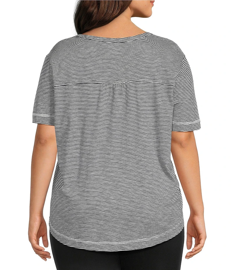 Westbound Plus Size Nautical Stripe Short Sleeve Slub Knit Crew Neck Top