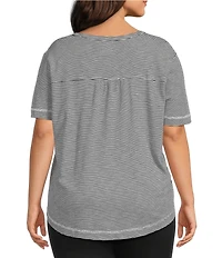 Westbound Plus Size Nautical Stripe Short Sleeve Slub Knit Crew Neck Top