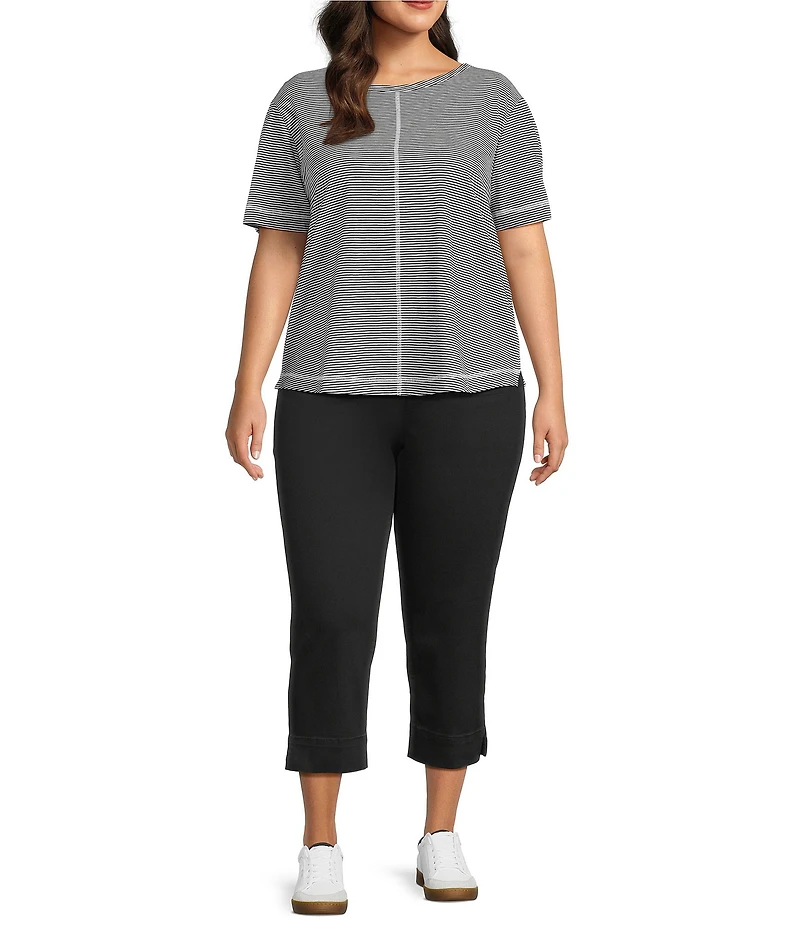 Westbound Plus Size Nautical Stripe Short Sleeve Slub Knit Crew Neck Top