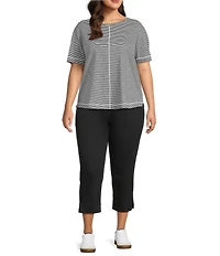 Westbound Plus Size Nautical Stripe Short Sleeve Slub Knit Crew Neck Top