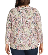 Westbound Plus Size Paisley Print 3/4 Sleeve Knit Crew Neck Top