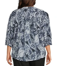 Westbound Plus Size Paisley Swirl V-Neck 3/4 Sleeve Button Front Top