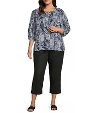 Westbound Plus Size Paisley Swirl V-Neck 3/4 Sleeve Button Front Top