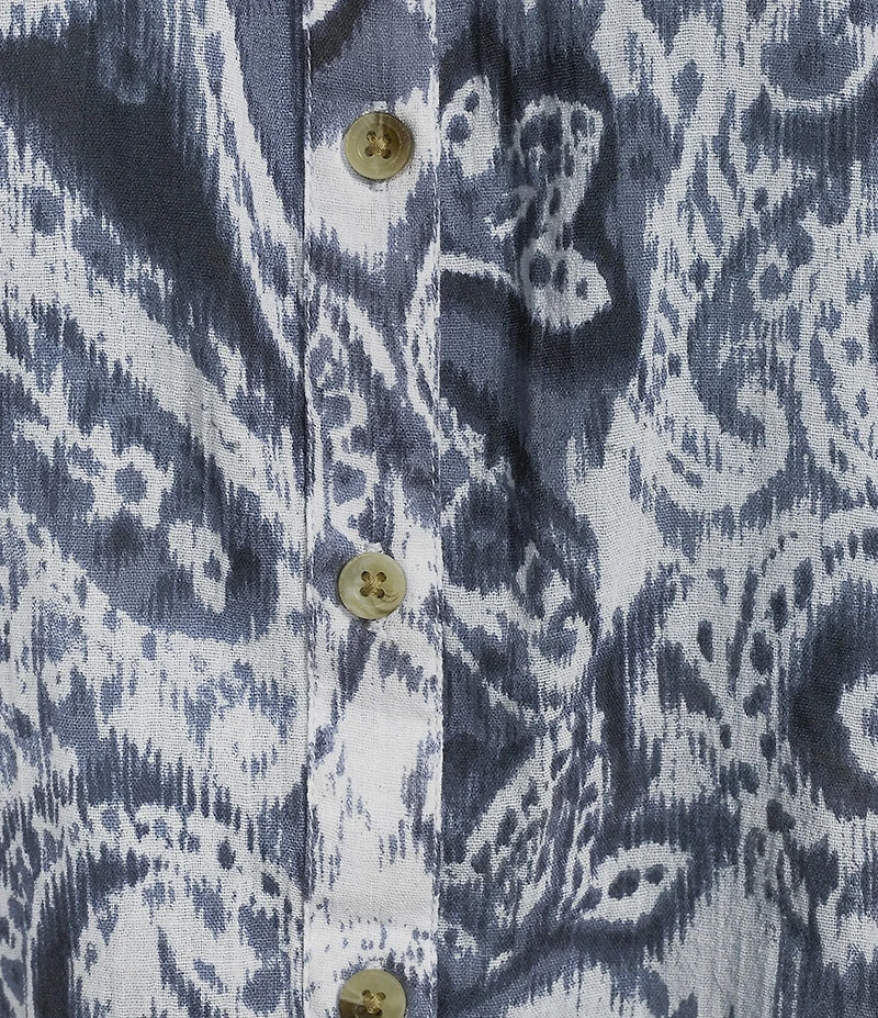 Westbound Plus Size Paisley Swirl V-Neck 3/4 Sleeve Button Front Top