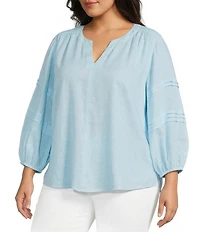 Westbound Plus Size Print 3/4 Sleeve V-Neck Top