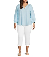 Westbound Plus Size Print 3/4 Sleeve V-Neck Top