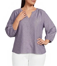 Westbound Plus Size Print 3/4 Sleeve V-Neck Top