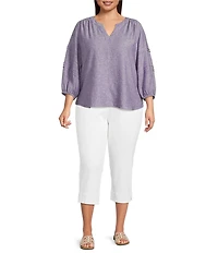 Westbound Plus Size Print 3/4 Sleeve V-Neck Top