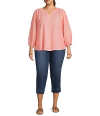 Westbound Plus Size Print 3/4 Sleeve V-Neck Top