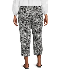 Westbound Plus Size Printed Linen Blend Pull On Crop Pants