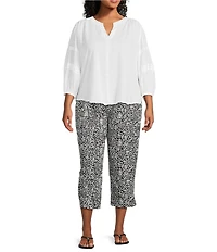 Westbound Plus Size Printed Linen Blend Pull On Crop Pants