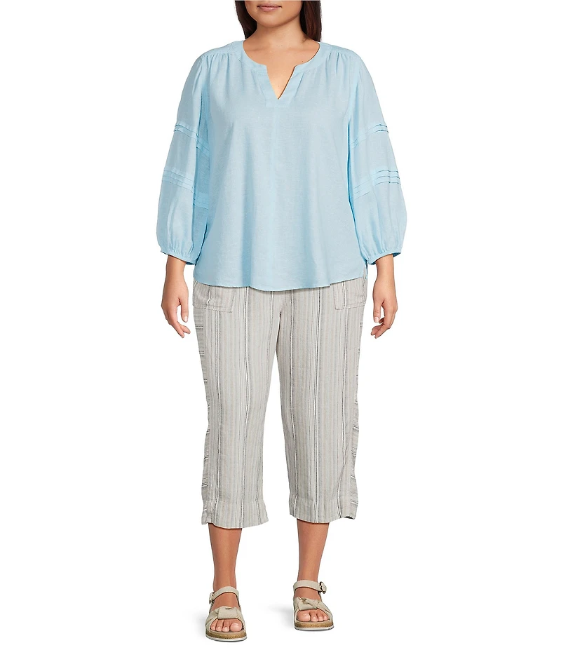 Westbound Plus Size Pull On Linen-Blend Crop Pants