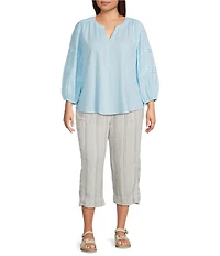 Westbound Plus Size Pull On Linen-Blend Crop Pants