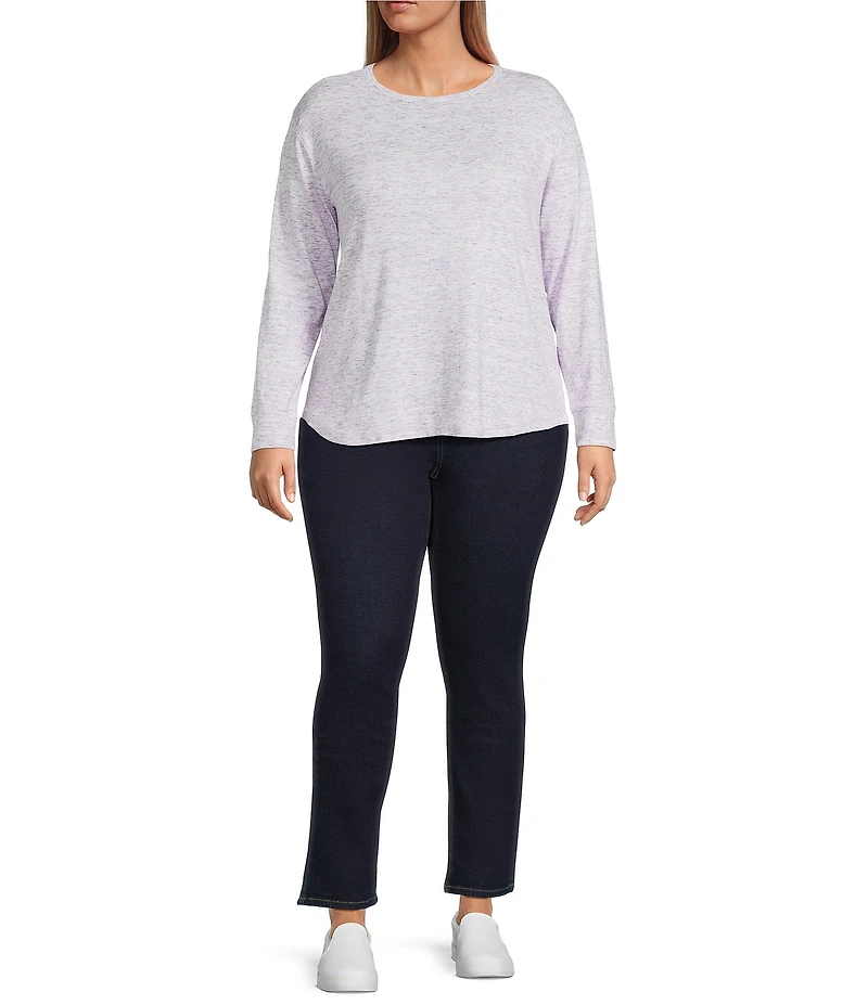Westbound Plus Size Purple Space Dye Long Sleeve Crew Neck Pullover