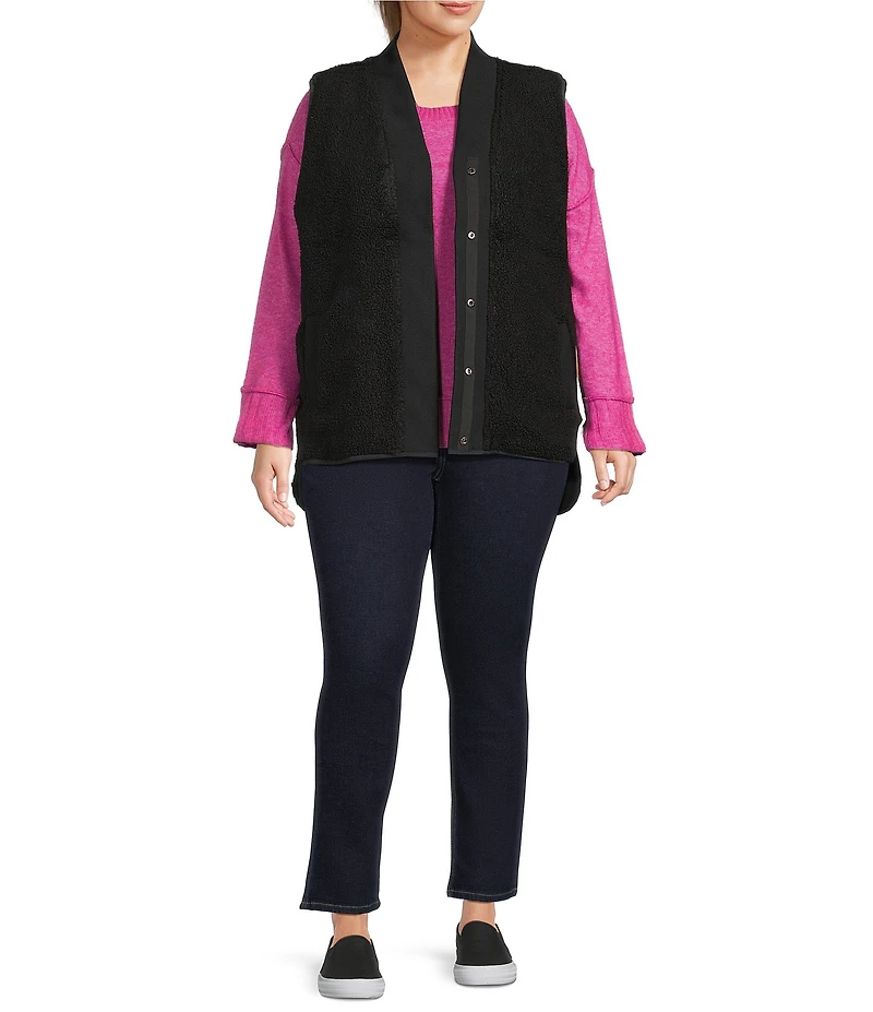 Westbound Plus Size Reversible Sherpa V-Neck Open Front Vest