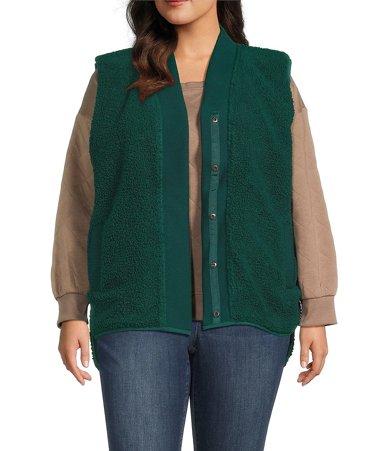 Westbound Plus Size Reversible Sherpa V-Neck Open Front Vest