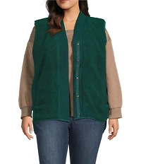 Westbound Plus Size Reversible Sherpa V-Neck Open Front Vest