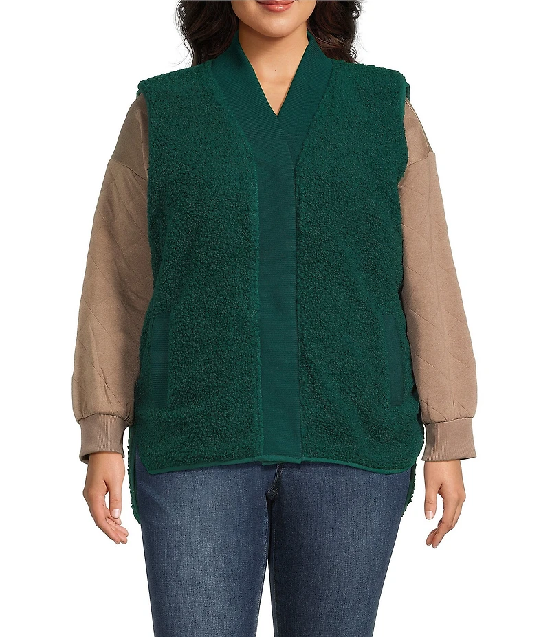 Westbound Plus Size Reversible Sherpa V-Neck Open Front Vest