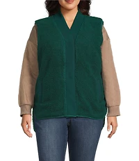 Westbound Plus Size Reversible Sherpa V-Neck Open Front Vest