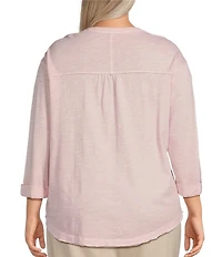 Westbound Plus Size Rolled 3/4 Sleeve Faux Henley Top