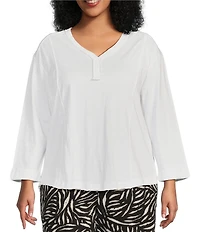 Westbound Plus Size Rolled 3/4 Sleeve Faux Henley Top