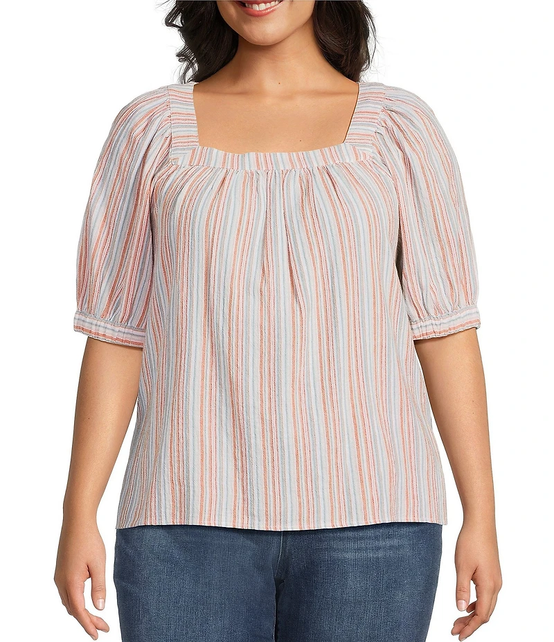 Westbound Plus Size Short Sleeve Stripe Square Neck Top