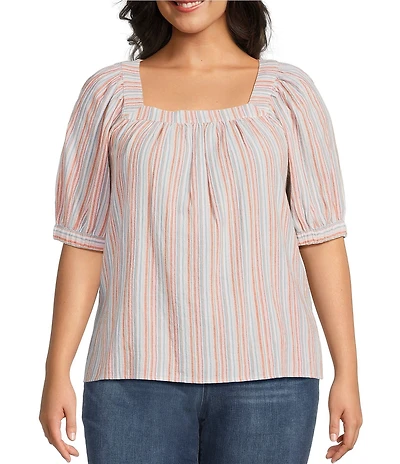 Westbound Plus Size Short Sleeve Stripe Square Neck Top