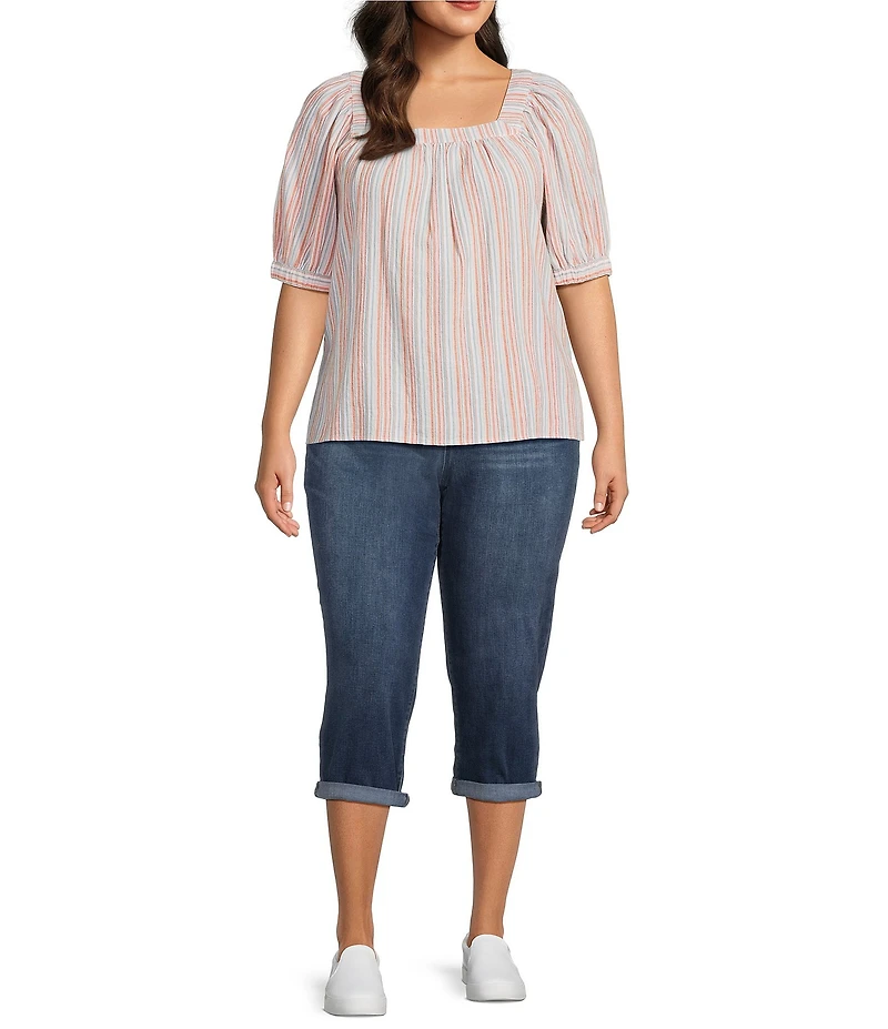 Westbound Plus Size Short Sleeve Stripe Square Neck Top