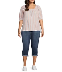Westbound Plus Size Short Sleeve Stripe Square Neck Top