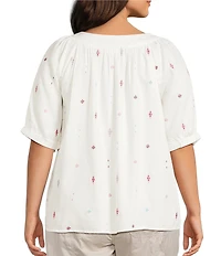 Westbound Plus Size Emroidered Short Sleeve Square Neck Top