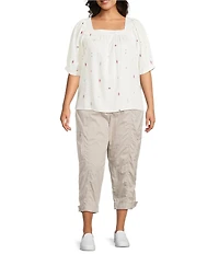 Westbound Plus Size Emroidered Short Sleeve Square Neck Top