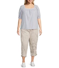 Westbound Plus Size Short Sleeve Stripe Square Neck Top