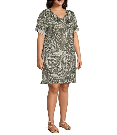 Westbound Plus Size Short Sleeve V-Neck Short Dress