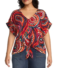 Westbound Plus Size Short Sleeve V-Neck Tie Front Top