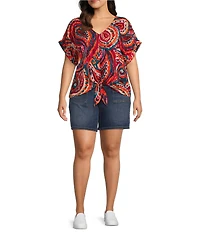 Westbound Plus Size Short Sleeve V-Neck Tie Front Top