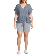 Westbound Plus Size Linen Blend Short Sleeve V-Neck Tie Front Top
