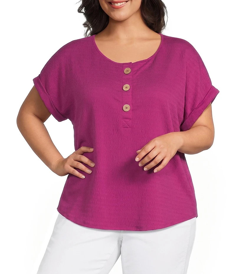 Westbound Plus Size Short Sleeve Y-Neck Henley Top