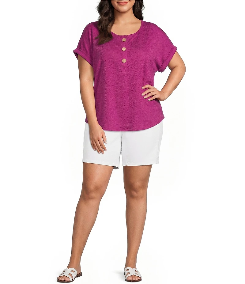 Westbound Plus Size Short Sleeve Y-Neck Henley Top