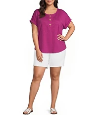 Westbound Plus Size Short Sleeve Y-Neck Henley Top