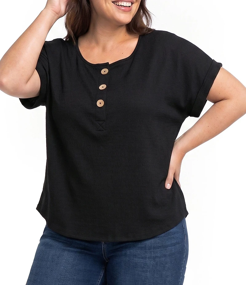 Westbound Plus Size Short Sleeve Y-Neck Henley Top