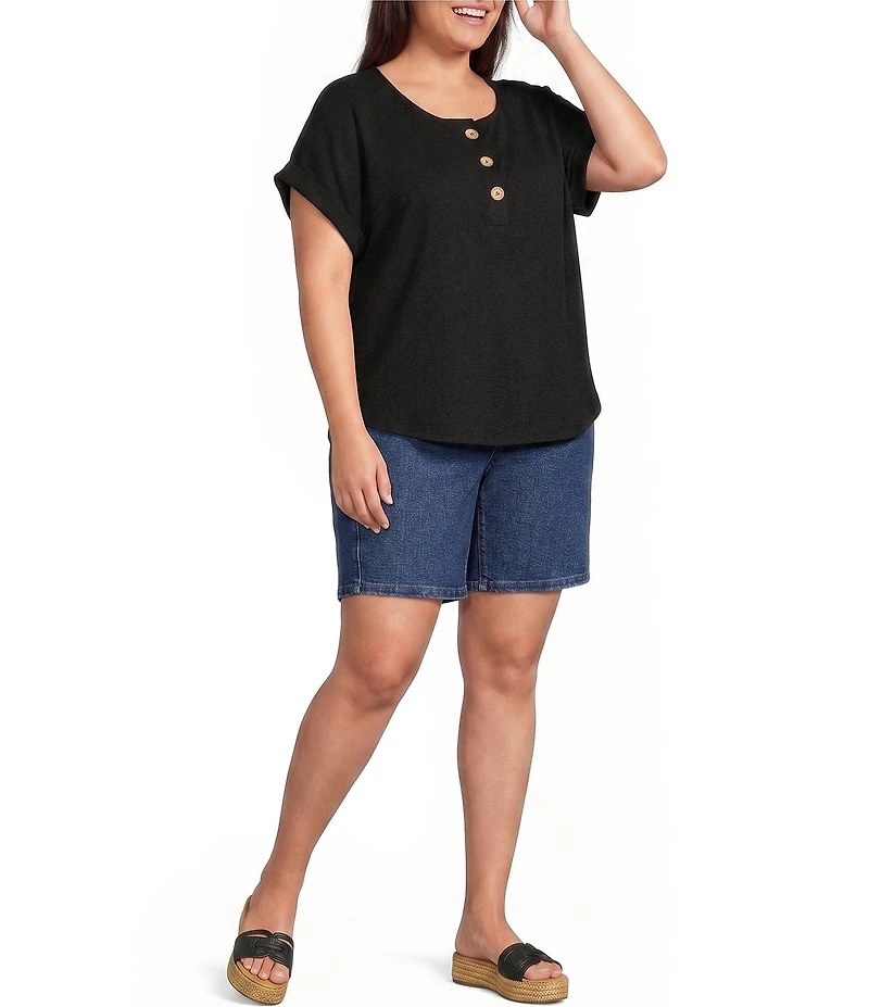 Westbound Plus Size Short Sleeve Y-Neck Henley Top