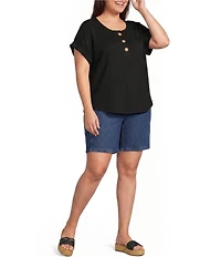 Westbound Plus Size Short Sleeve Y-Neck Henley Top