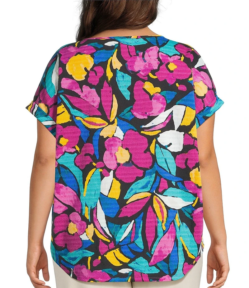 Westbound Plus Size Short Sleeve Y-Neck Henley Top