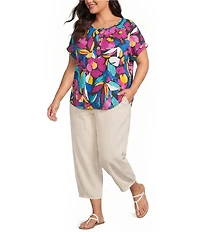 Westbound Plus Size Short Sleeve Y-Neck Henley Top