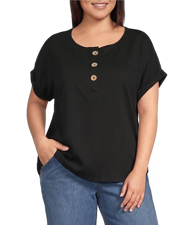 Westbound Plus Size Short Sleeve Y-Neck Henley Top