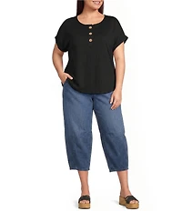 Westbound Plus Size Short Sleeve Y-Neck Henley Top