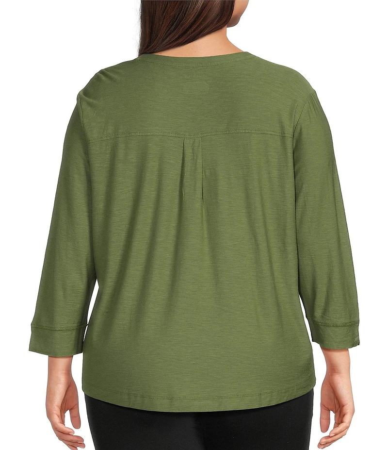 Westbound Plus Size Solid 3/4 Sleeve Knit Crew Neck Top