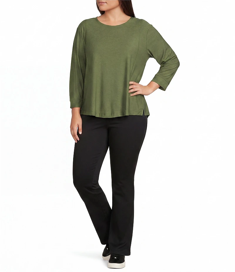 Westbound Plus Size Solid 3/4 Sleeve Knit Crew Neck Top