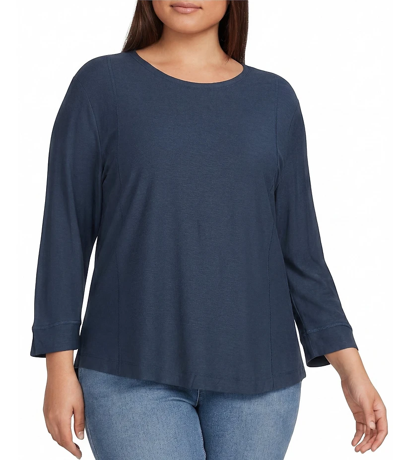 Westbound Plus Size Solid 3/4 Sleeve Knit Crew Neck Top