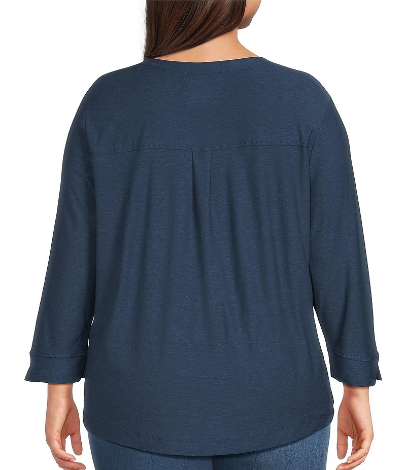 Westbound Plus Size Solid 3/4 Sleeve Knit Crew Neck Top